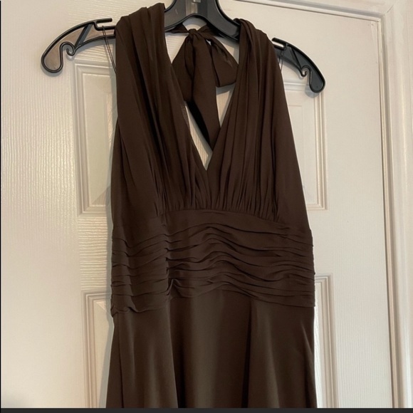Beautiful brown silk evening dress. Worn once! size 8. Ankle length. - Picture 6 of 11